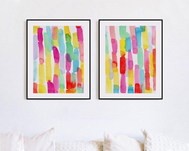 Bright Colored Wall Art Set Colorful Art Prints Watercolor | Etsy