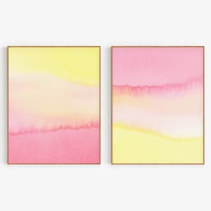 Pastel Pink Yellow Gradient Print, Watercolor Abstract Art, Downloadable Print, Colorful Art Prints, Vibrant Wall Decor, Set of 2 Prints