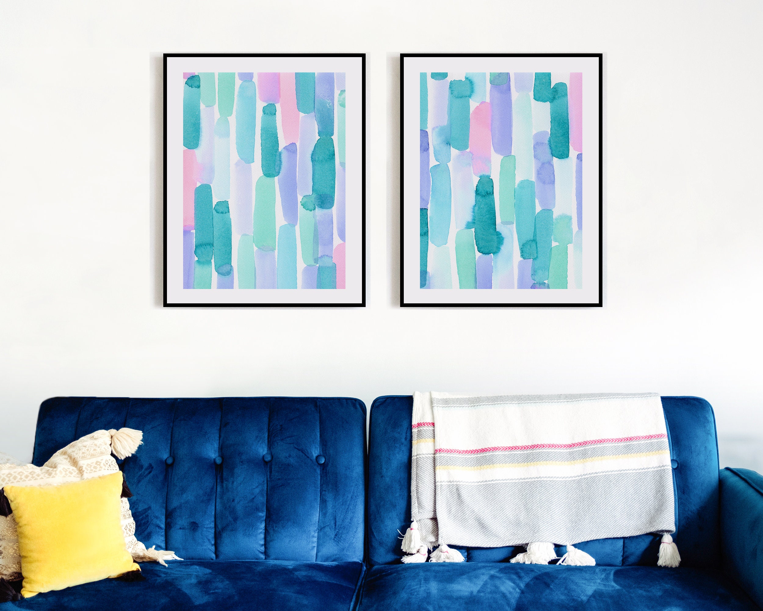 Set of 2 Abstract Watercolor Art Prints, Pastel Pink Purple and ...