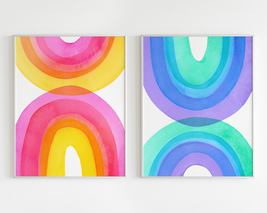Rainbow Wall Art Prints Set of 2 Colorful Watercolor Art Etsy