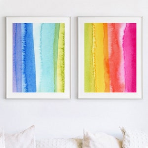 Bright Color Watercolor Print, Rainbow Abstract Art, Downloadable Print, Colorful Art Prints, Vibrant Wall Decor, Set of 2 Prints