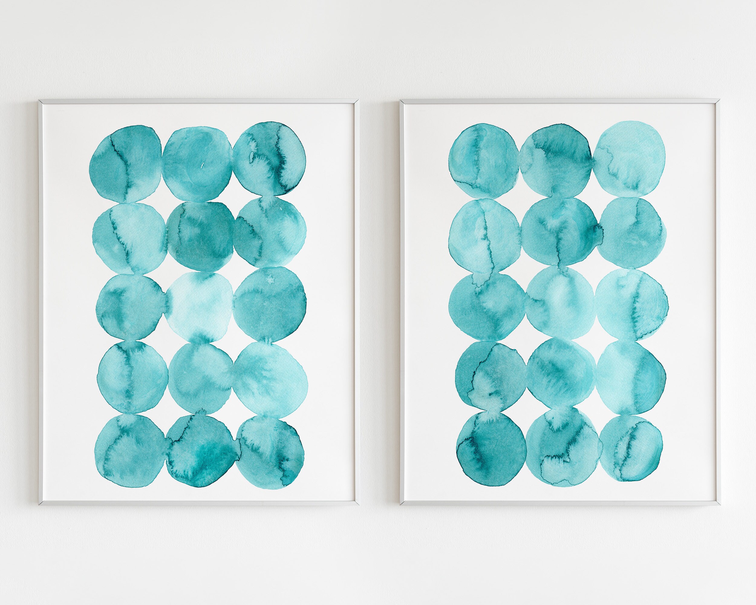 Set of 3 Turquoise Watercolor Prints, Bright Color Wall Art, Printable ...