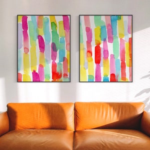 Bright Color Abstract Wall Art, Set of 2 Colorful Art Prints, Watercolor Painting, Printable Wall Art, Digital Download Artwork