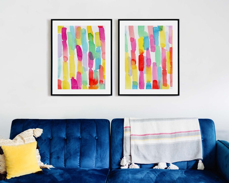 Bright Colored Wall Art Set Colorful Art Prints Watercolor Etsy