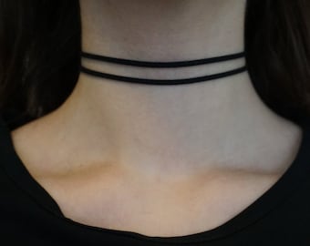 Double black choker Double necklace Suede choker String choker Ribbon choker Adjustable choker Simple black choker Thin choker Gift for her