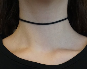 Black thin choker Thin necklace Suede choker String choker Girlfriend gift Gift for her Vegan choker Adjustable choker Simple black choker