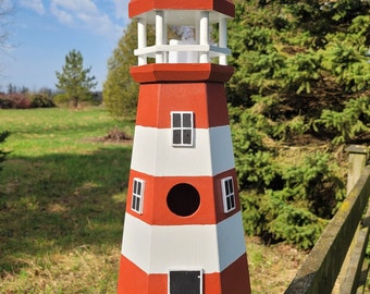 Lighthouse Birdhouse, Red and White Birdhouse, Handmade Birdhouse, Outdoor Wood Birdhouse,  Light House Birdhouse, Wooden Birdhouse