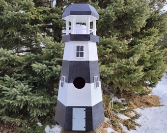 Lighthouse Birdhouse, Black and White Birdhouse, Handmade Birdhouse, Outdoor Wood Birdhouse,  Light House Birdhouse, Wooden Birdhouse