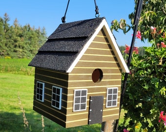 Hanging Birdhouse, Log Cabin Birdhouse, Outdoor Birdhouse, Functional Birdhouse, Cute Birdhouse, Hanging Bird House, Cottage Birdhouse