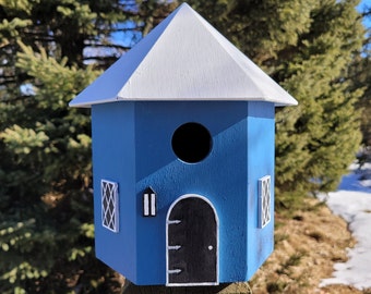 Gnome Birdhouse, Blue birdhouse, Outdoor Birdhouse, Unique Birdhouse, Whimsical Birdhouse, Wood Birdhouse