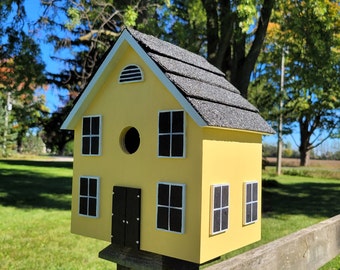 Yellow Birdhouse, Handmade Bird House, Outdoor Wood Birdhouse, Functional Birdhouse, Unique Birdhouse, Country Birdhouse, Colonial Birdhouse