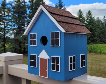 Blue Birdhouse, Handmade Bird House, Outdoor Wood Birdhouse, Functional Birdhouse, Unique Birdhouse, Country Birdhouse