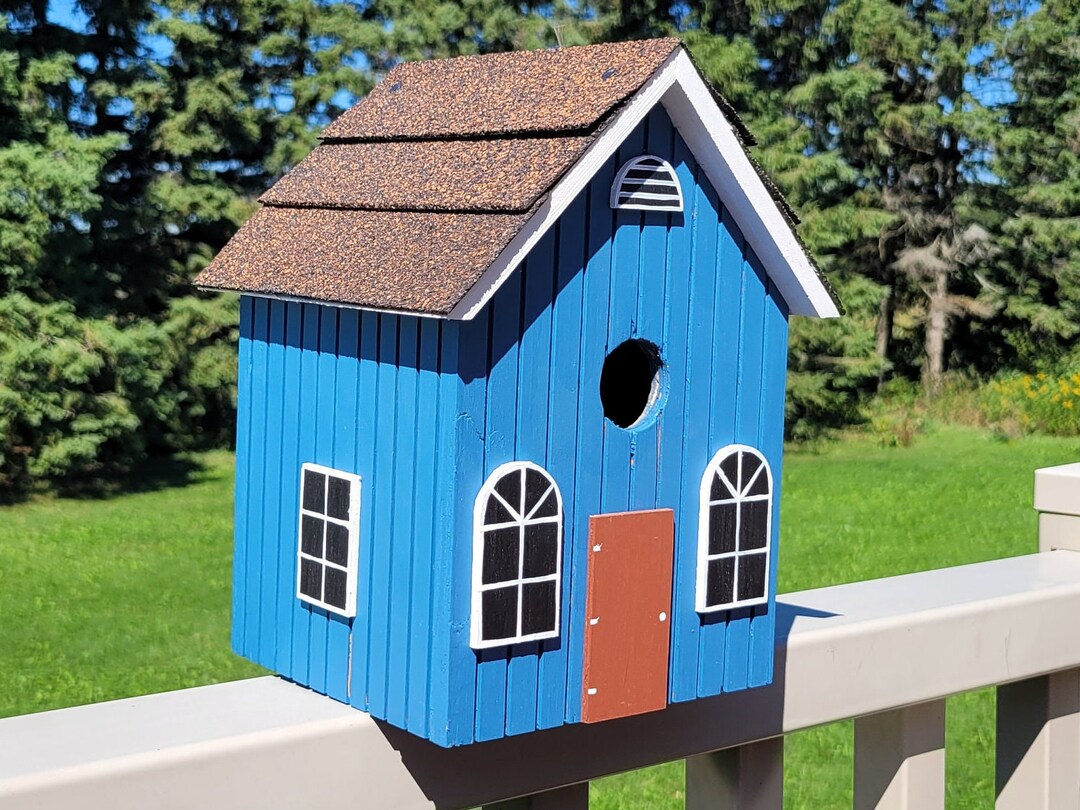 Blue Birdhouse Handmade Bird House Outdoor Wood Birdhouse Etsy