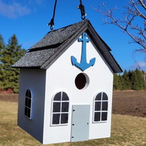 Hanging Birdhouse, Nautical Birdhouse, Cottage Birdhouse, Outdoor Garden Decor, White Birdhouse, Handmade Birdhouse, Wood Birdhouse