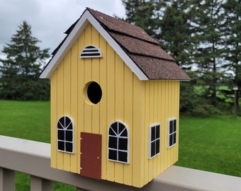 Yellow Birdhouse, Handmade Bird House, Outdoor Wood Birdhouse, Functional Birdhouse, Unique Birdhouse, Country Birdhouse