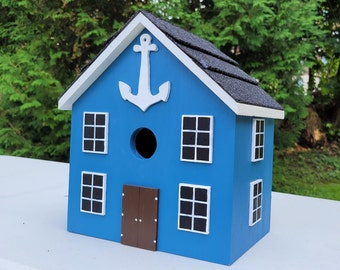 Nautica Birdhouse, Handmade Bird House, Outdoor Wood Birdhouse, Functional Birdhouse, Blue Birdhouse, Country Birdhouse, Colonial Birdhouse