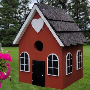 Hanging Birdhouse, Outdoor Garden Decor, Heart Birdhouse, Red Birdhouse, Handmade Birdhouse, Wood Birdhouse, Wooden Birdhouse, Unique Gift