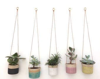 Black handmade ceramic stoneware hanging planter, small