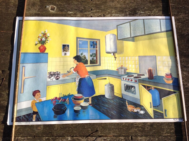 Vintage Poster Kitchen Road French Double Sided School Etsy