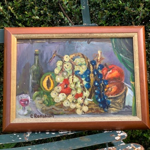 Still Life Oil Painting on Board French Vintage Signed