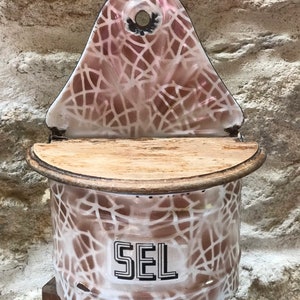 Enamel Salt Pot Sel Cellar French Country Farmhouse, circa 1950&#39;s