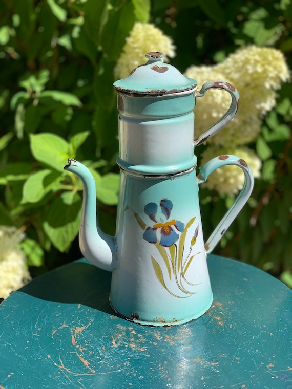 French Blue Enameled Coffee Pot 