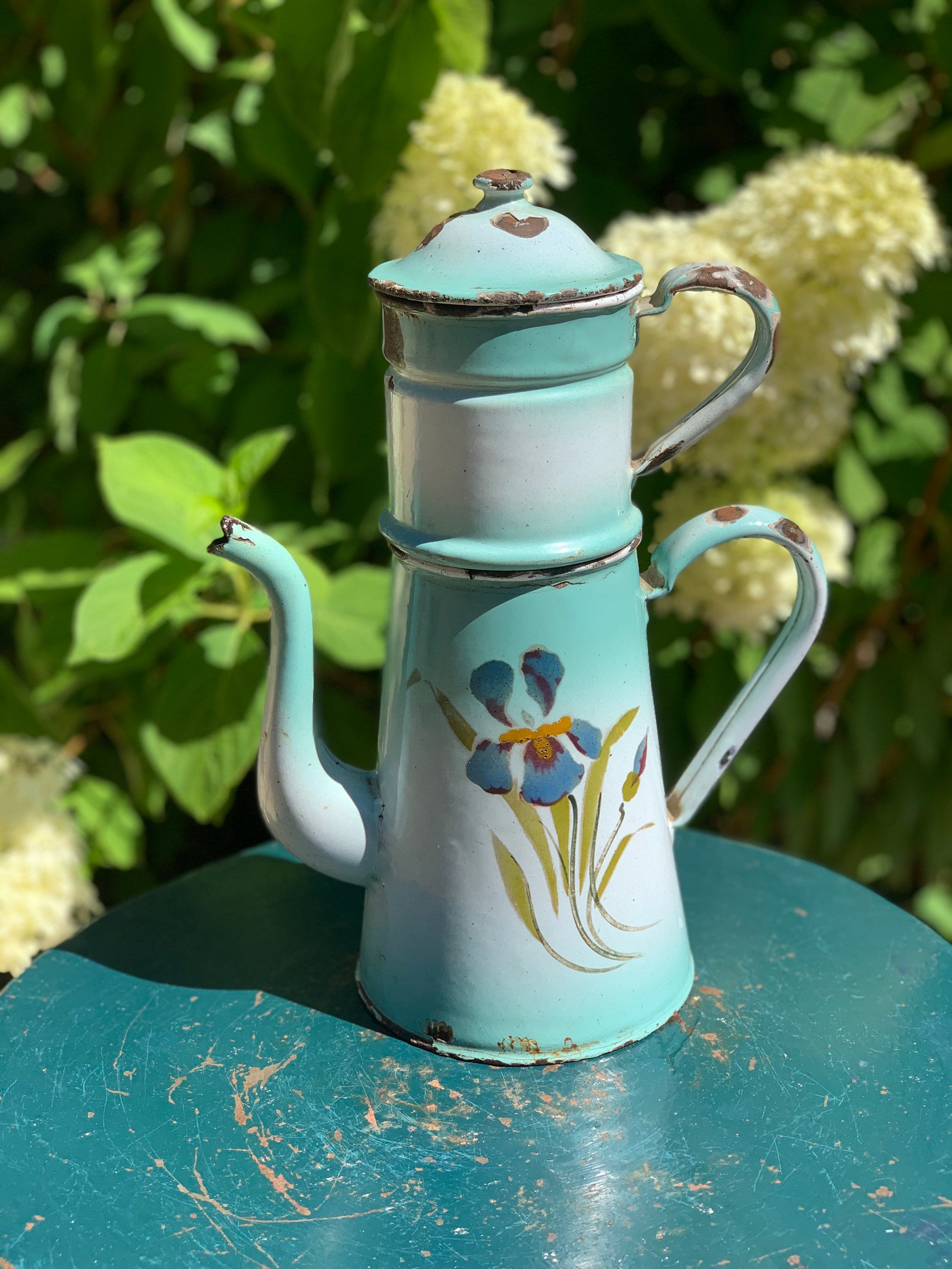 Antique Coffee Maker Painted / French Vintage / Lilac Décor / 