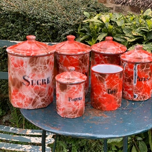 French Enamel Kitchen Canister Set Vintage kitchen French Cuisine , Home Decor