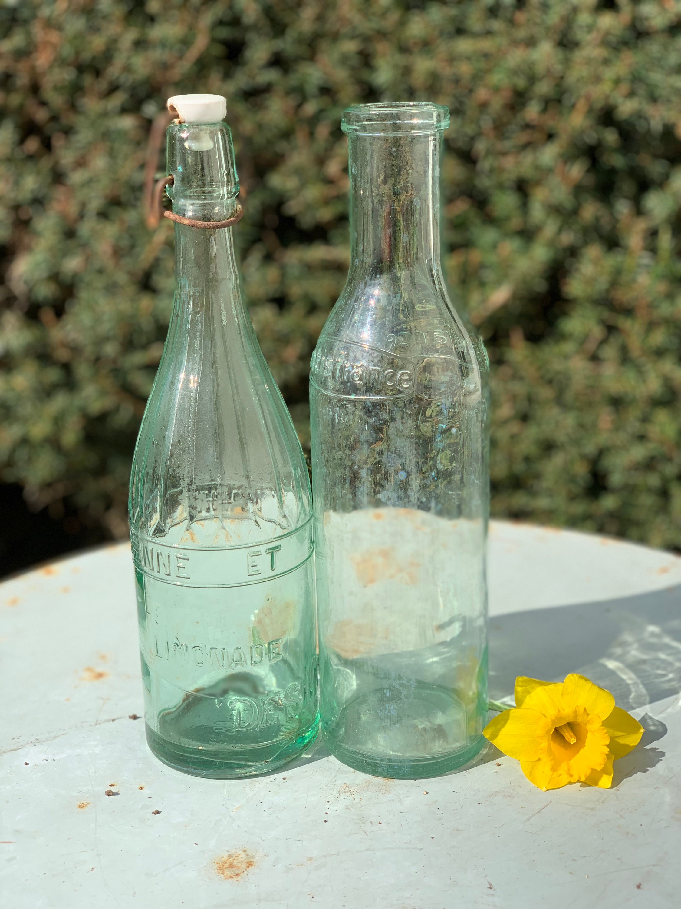 French Glass Bottle Carafe for Liqueur or Vinegar or Salad 