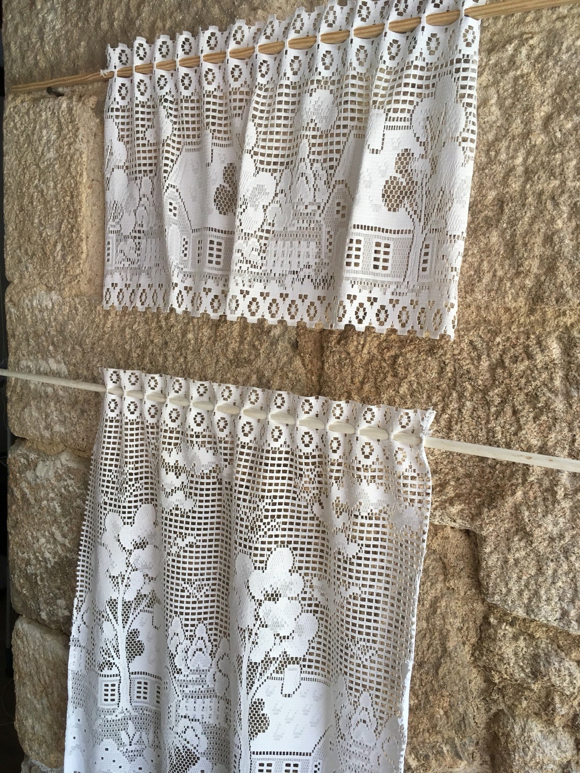 French cafe nets curtain Set 2 Cottage and Tree design Etsy