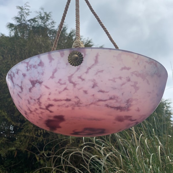 Art Deco Suspension Plafonnier Ceiling  Pendant Shade, Plafoniere, Clichy Glass Purple Opaline , French Decor , Vintage Lighting