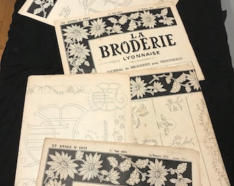 Vintage Embroidery Mazagines Set of 3 Patterns, Printed Designs, Craft Paper Decoupage.