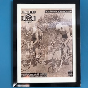 Impresión enmarcada de recuerdos de ciclismo Portada de la revista Cycling Magazine de una publicación francesa de los años 50 Miroir des Sports