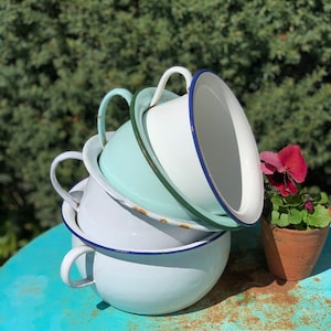 French Enamel Planter Chamber Pot, Bathroom Storage, Interior Design