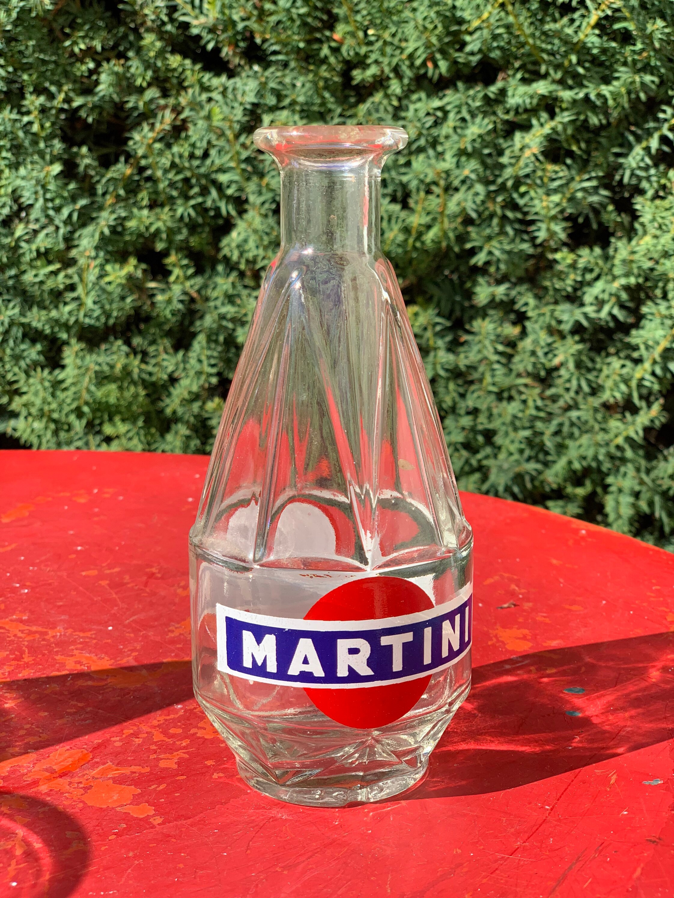 Bouteille, carafe en verre vintage, Publicitaire Martini