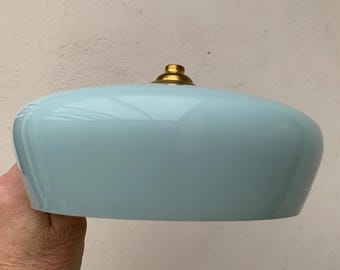 Luminária pendente de vidro azul com suporte para lâmpada, estilo vintage para decoração de casa.