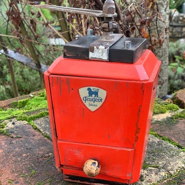 French Peugeot Coffee Grinder Moulin Mid Century Wooden Coffee Bean Grinder