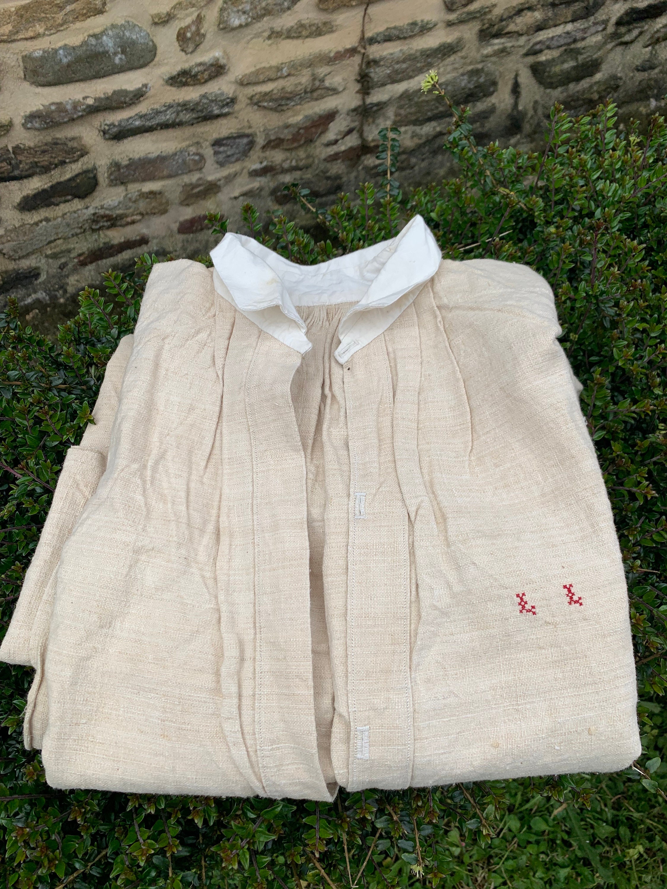 Antique French Linen Shirt , French Farmer, Peasant , Clergyman 