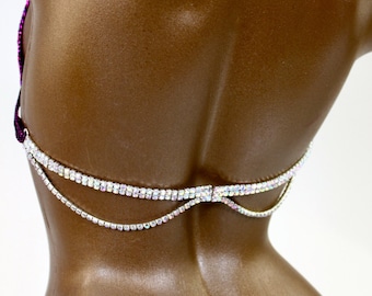 Crystal AB Close-up Bra Back Hanging Connector / Back Strap / Sewing Supplies / Custom Bikini Strap / Rhinestone Back Strap
