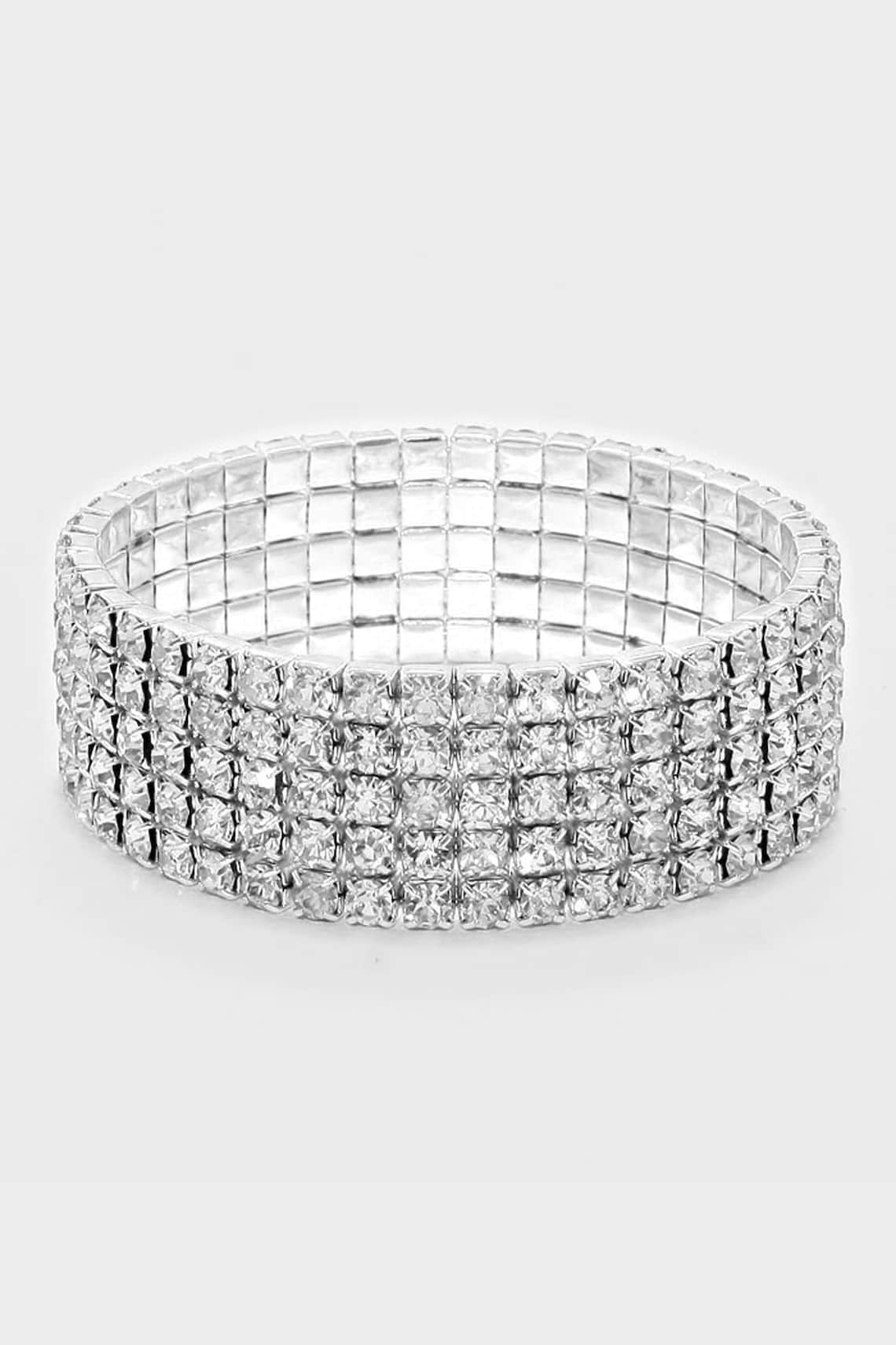 5row Rhinestone Stretch Bracelet / Costume Jewelry / Stage Etsy