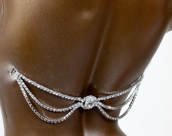 Big Center Rhinestone Draping Bra Back Connector/ Back Strap / Sewing Supplies / Custom Bikini Strap / Rhinestone Back Strap