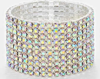 10-Row Rhinestone Stretch Bracelet / Costume Jewelry / Stage Jewelry / AB Jewelry / Fast Shipping / Ready to Ship