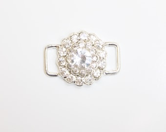 Conector de flor de diamantes de imitación cristalino, juego de 2 / listo para enviar / conector de bikini / conector de vestuario / vendido por conjunto / envío rápido