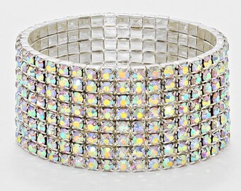 8-Row Rhinestone Stretch Bracelet / Costume Jewelry / Stage Jewelry / AB Jewelry / Fast Shipping / Ready to Ship