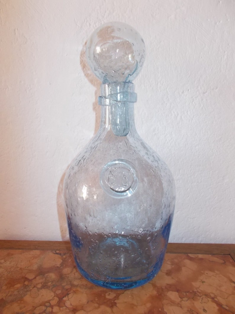 Carafe en verre bulle bleu Vintage Biot Etsy