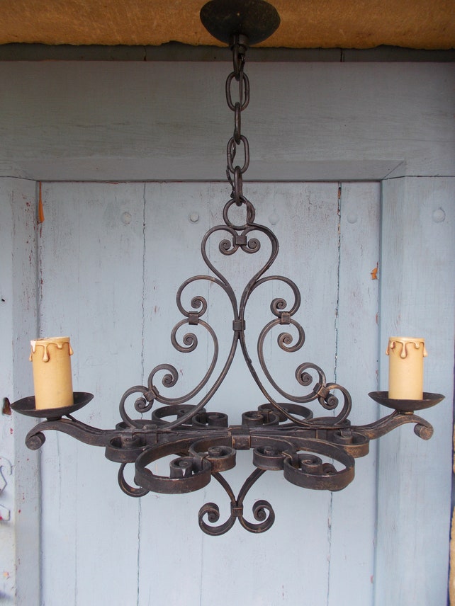 French Wrought Iron Chandelier Rustic Country Image 0