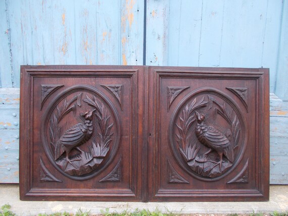 Antique Black Forest Carved Wood Doors Panels Salvaged Furniture