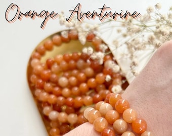 8mm Orange Aventurine Bracelet, Stretchy Elastic Cord, Crystal Jewelry, Beaded Bracelets, Healing Crystals, Wearable Crystal