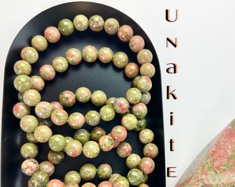 8mm Unakite Bracelet, Stretchable Elastic Cord, Crystal Jewelry, Beaded Bracelets, Healing Crystals, Wearable Crystal