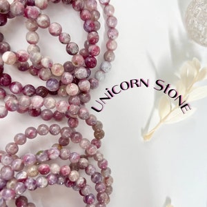 Unicorn Stone Bracelet, Lepidolite and Pink Tourmaline, One Piece, Stretchy Cord, Crystal Jewelry, Beaded Bracelets, Healing Crystals image 1